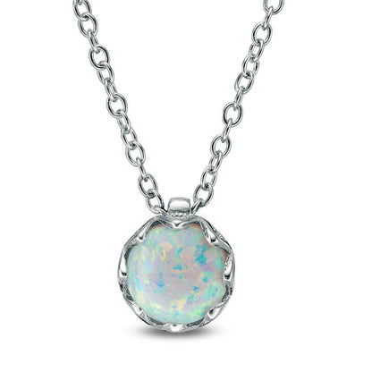 7.0mm Lab-Created Opal Solitaire Floral Pendant in Sterling Silver - 19.5
