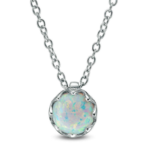 7.0mm Lab-Created Opal Solitaire Floral Pendant in Sterling Silver - 19.5