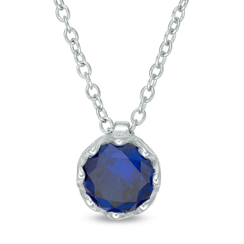 7.0mm Lab-Created Blue Sapphire Solitaire Floral Pendant in Sterling Silver - 19.5