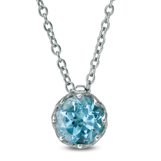 7.0mm Blue Topaz Solitaire Floral Pendant in Sterling Silver - 19.5