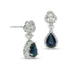 Pear-Shaped Blue Sapphire and 0.2 CT. T.W. Diamond Frame Clover Drop Earrings in 10K White Gold