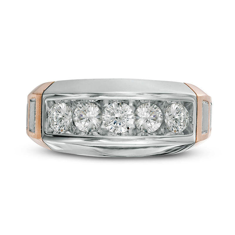 Men's 1.0 CT. T.W. Natural Diamond Five Stone Wedding Band in Solid 14K Two-Tone Gold