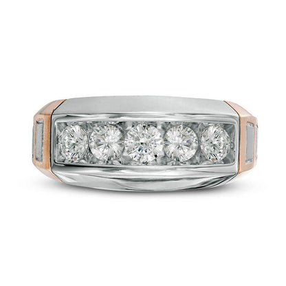 Men's 1.0 CT. T.W. Natural Diamond Five Stone Wedding Band in Solid 14K Two-Tone Gold