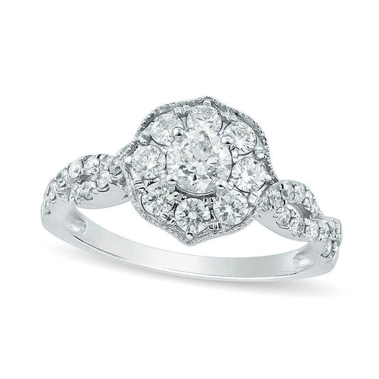 1.0 CT. T.W. Natural Diamond Frame Twist Antique Vintage-Style Engagement Ring in Solid 14K White Gold