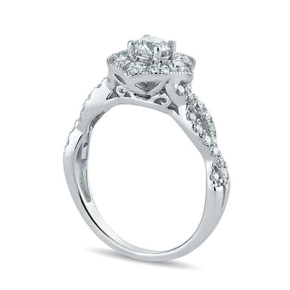 1.0 CT. T.W. Natural Diamond Frame Twist Antique Vintage-Style Engagement Ring in Solid 14K White Gold