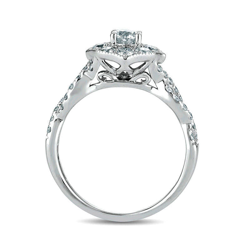 1.0 CT. T.W. Natural Diamond Frame Twist Antique Vintage-Style Engagement Ring in Solid 14K White Gold