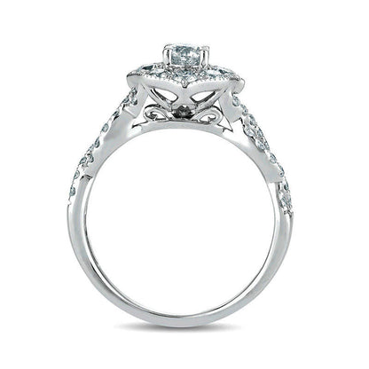 1.0 CT. T.W. Natural Diamond Frame Twist Antique Vintage-Style Engagement Ring in Solid 14K White Gold