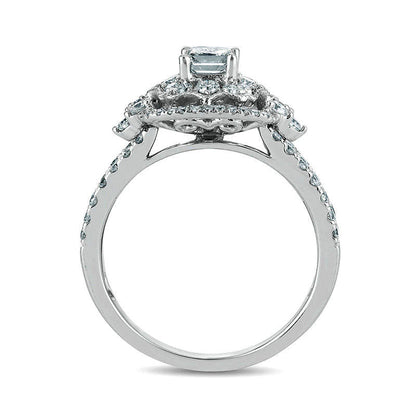 1.25 CT. T.W. Princess-Cut Natural Diamond Ornate Cushion Frame Antique Vintage-Style Engagement Ring in Solid 14K White Gold