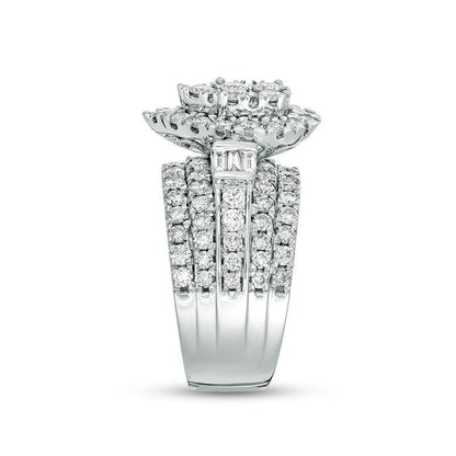 3.0 CT. T.W. Composite Natural Diamond Pear-Shaped Frame Multi-Row Collar Engagement Ring in Solid 14K White Gold