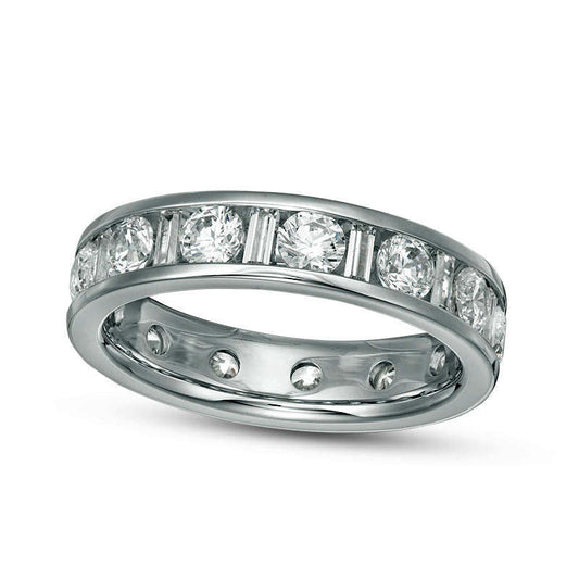 2.0 CT. T.W. Baguette and Round Natural Diamond Eternity Band in Solid 14K White Gold (H/SI2)