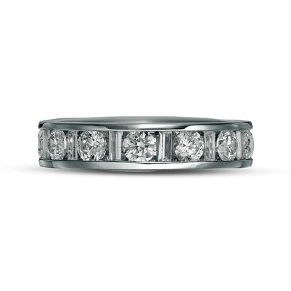 2.0 CT. T.W. Baguette and Round Natural Diamond Eternity Band in Solid 14K White Gold (H/SI2)