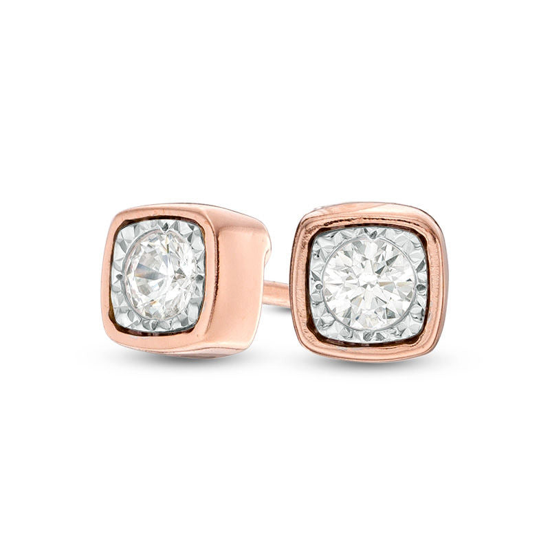 0.17 CT. T.W. Diamond Solitaire Cushion-Shaped Stud Earrings in 10K Rose Gold