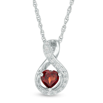 5.0mm Heart-Shaped Garnet and 0.05 CT. T.W. Natural Diamond Infinity Pendant in Sterling Silver