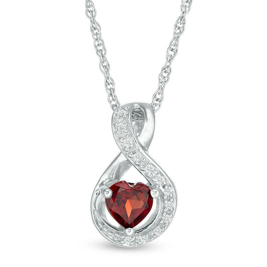 5.0mm Heart-Shaped Garnet and 0.05 CT. T.W. Natural Diamond Infinity Pendant in Sterling Silver