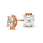 8.0mm Cushion-Cut Lab-Created White Sapphire and Diamond Accent Tri-Sides Stud Earrings in 10K Rose Gold