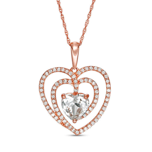 7.0mm Lab-Created White Sapphire Spiral Heart Pendant in 10K Rose Gold