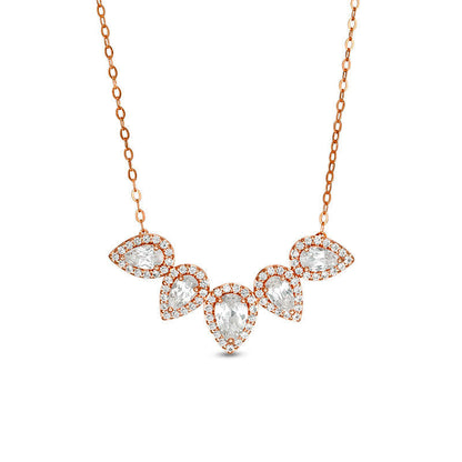 Pear-Shaped Lab-Created White Sapphire Five Stone Frame Necklace in 10K Rose Gold - 16.5