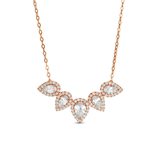 Pear-Shaped Lab-Created White Sapphire Five Stone Frame Necklace in 10K Rose Gold - 16.5