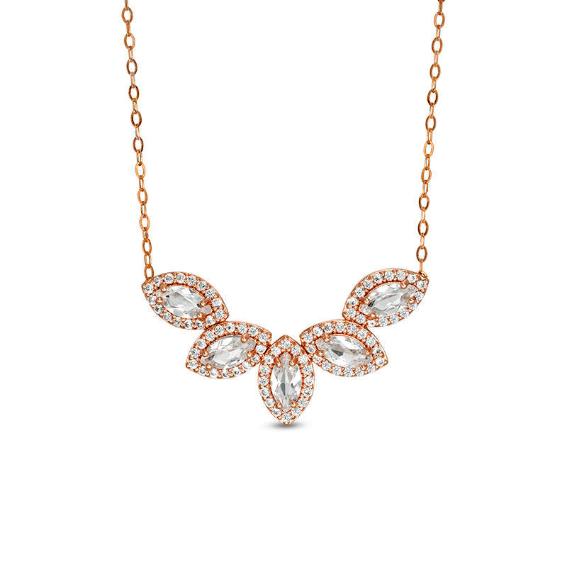 Marquise Lab-Created White Sapphire Five Stone Frame Necklace in 10K Rose Gold - 16.5