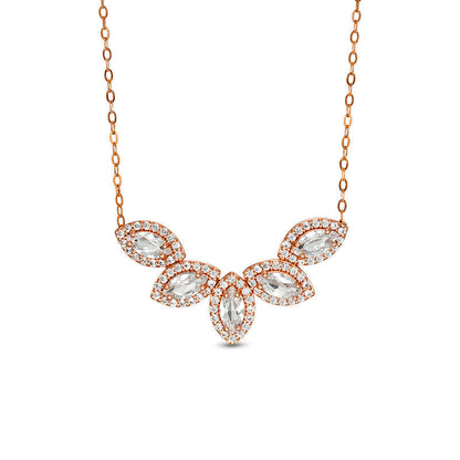 Marquise Lab-Created White Sapphire Five Stone Frame Necklace in 10K Rose Gold - 16.5