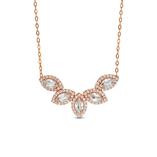 Marquise Lab-Created White Sapphire Five Stone Frame Necklace in 10K Rose Gold - 16.5