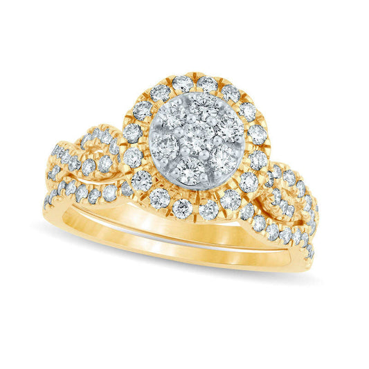 1.0 CT. T.W. Composite Natural Diamond Frame Twist Bridal Engagement Ring Set in Solid 14K Gold