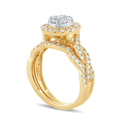 1.0 CT. T.W. Composite Natural Diamond Frame Twist Bridal Engagement Ring Set in Solid 14K Gold