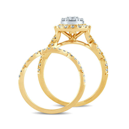 1.0 CT. T.W. Composite Natural Diamond Frame Twist Bridal Engagement Ring Set in Solid 14K Gold