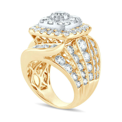 110 CT. T.W. Composite Natural Diamond Double Cushion Frame Multi-Row Engagement Ring in Solid 14K Gold