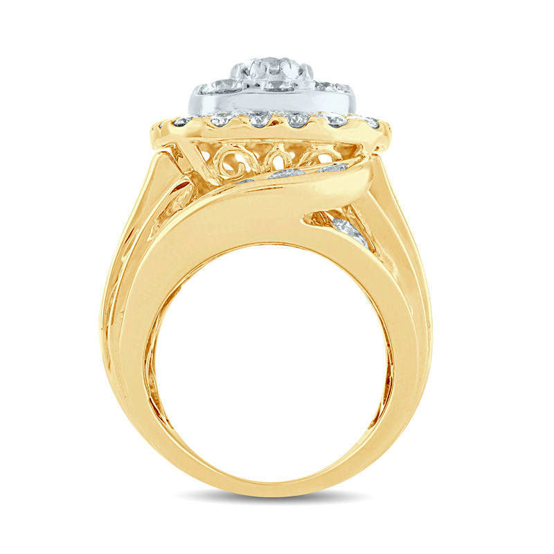 110 CT. T.W. Composite Natural Diamond Double Cushion Frame Multi-Row Engagement Ring in Solid 14K Gold