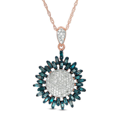 0.75 CT. T.W. Enhanced Blue and White Composite Natural Diamond Sunburst Pendant in 10K Rose Gold