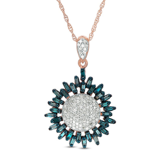 0.75 CT. T.W. Enhanced Blue and White Composite Natural Diamond Sunburst Pendant in 10K Rose Gold