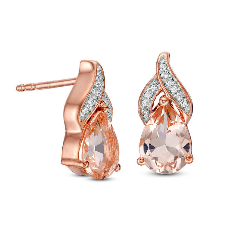 Pear-Shaped Morganite and Diamond Accent Flame Drop Earrings in 10K Rose Gold