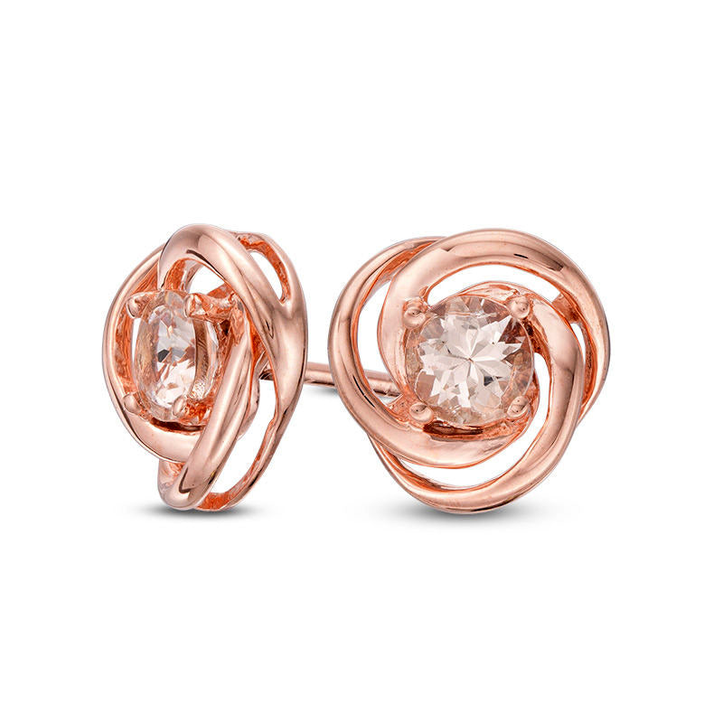 Morganite Solitaire Swirl Stud Earrings in 10K Rose Gold