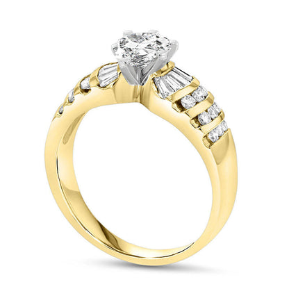 0.88 CT. T.W. Oval Natural Diamond Multi-Row Engagement Ring in Solid 14K Gold (J/SI2)