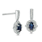 Oval Blue Sapphire and 0.13 CT. T.W. Diamond Ornate Frame Drop Earrings in 10K White Gold