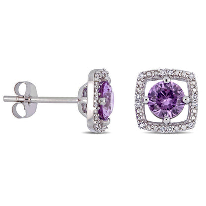 5.0mm Lab-Created Alexandrite and 0.07 CT. T.W. Diamond Cushion Frame Stud Earrings in 10K White Gold