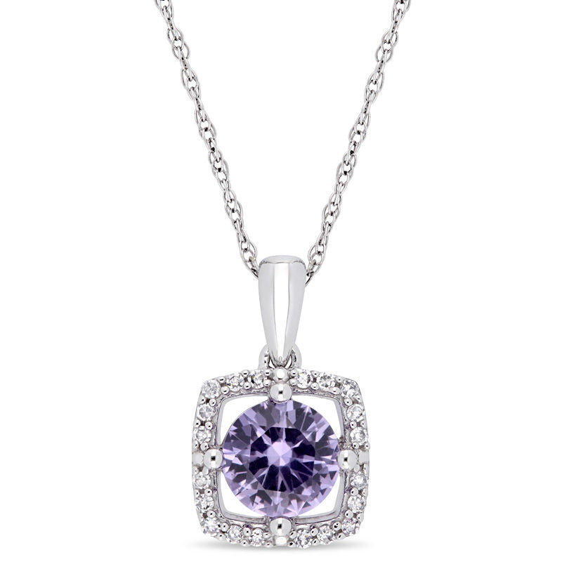 6.0mm Lab-Created Alexandrite and 0.1 CT. T.W. Diamond Cushion Frame Pendant in 10K White Gold - 17