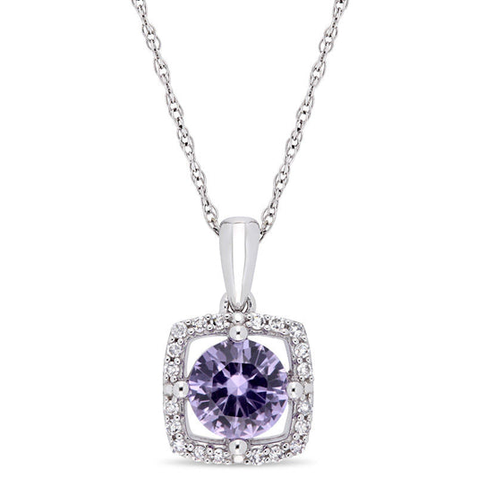 6.0mm Lab-Created Alexandrite and 0.1 CT. T.W. Diamond Cushion Frame Pendant in 10K White Gold - 17