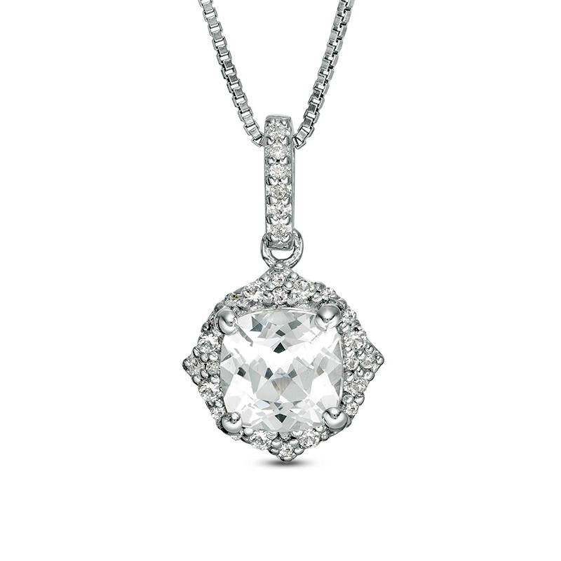 6.0mm Cushion-Cut Lab-Created White Sapphire Quatrefoil Frame Pendant in Sterling Silver
