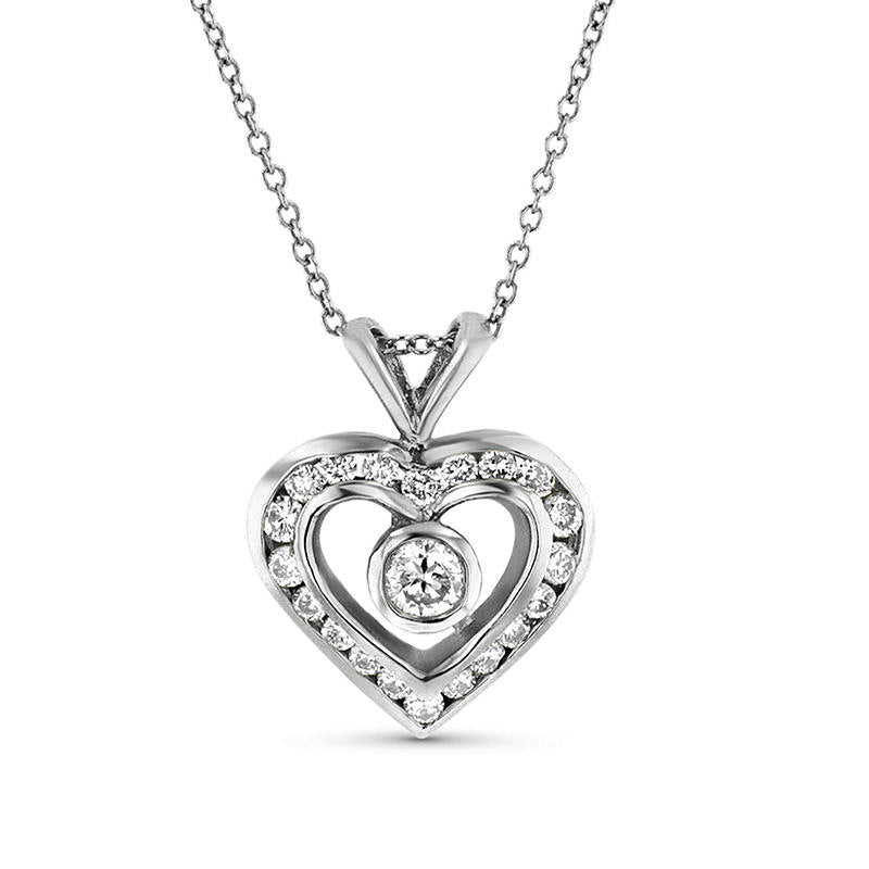 0.63 CT. T.W. Natural Diamond Heart Pendant in 14K White Gold (I/SI2)