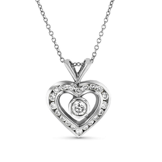 0.63 CT. T.W. Natural Diamond Heart Pendant in 14K White Gold (I/SI2)
