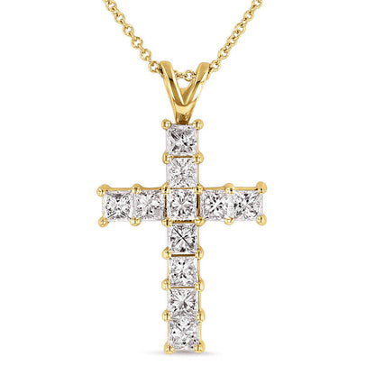 1.5 CT. T.W. Princess-Cut Natural Diamond Cross Pendant in 14K Gold (H/SI1)