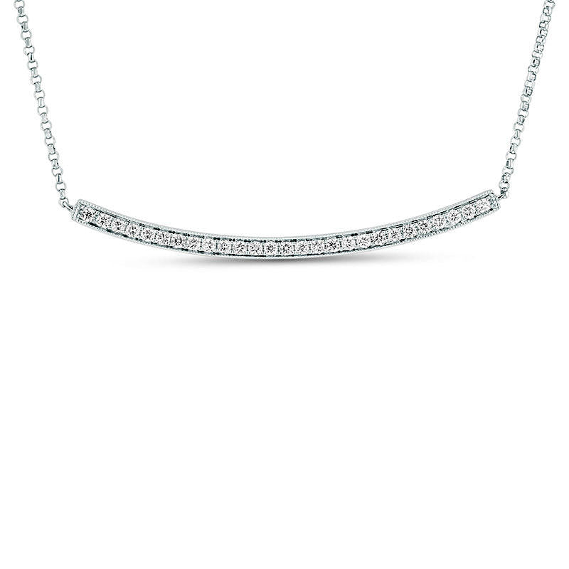 0.25 CT. T.W. Natural Diamond Curved Bar Antique Vintage-Style Necklace in 18K White Gold (G/SI1) - 16