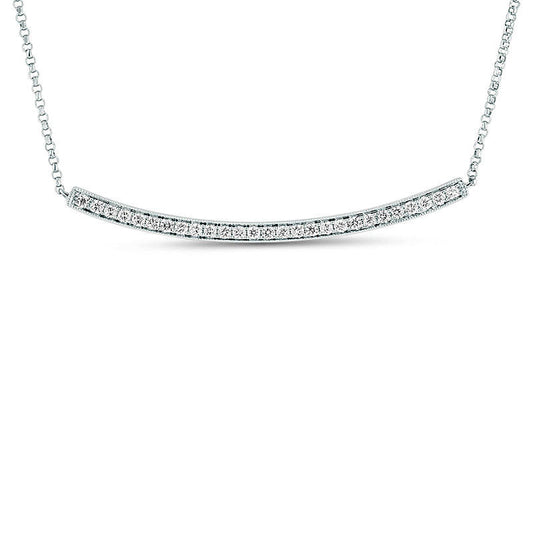 0.25 CT. T.W. Natural Diamond Curved Bar Antique Vintage-Style Necklace in 18K White Gold (G/SI1) - 16