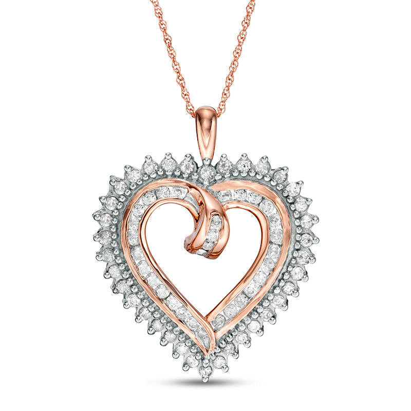 1 CT. T.W. Natural Diamond Sunburst Heart Pendant in 10K Rose Gold