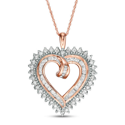 1 CT. T.W. Natural Diamond Sunburst Heart Pendant in 10K Rose Gold