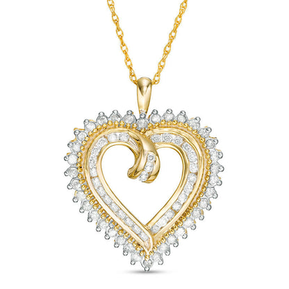 1 CT. T.W. Natural Diamond Sunburst Heart Pendant in 10K Yellow Gold
