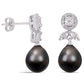 8.0 - 8.5mm Oval Black Cultured Tahitian Pearl and 0.2 CT. T.W. Diamond Flower Drop Earrings in 10K White Gold