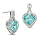 7.0mm Heart-Shaped Simulated Aquamarine and 0.23 CT. T.W. Diamond Frame Twist Drop Earrings in 10K White Gold